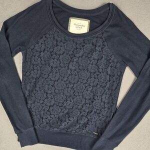 Vtg Y2K Abercrombie & Fitch Shirt Women XS Navy Lace Raglan Pullover Floral